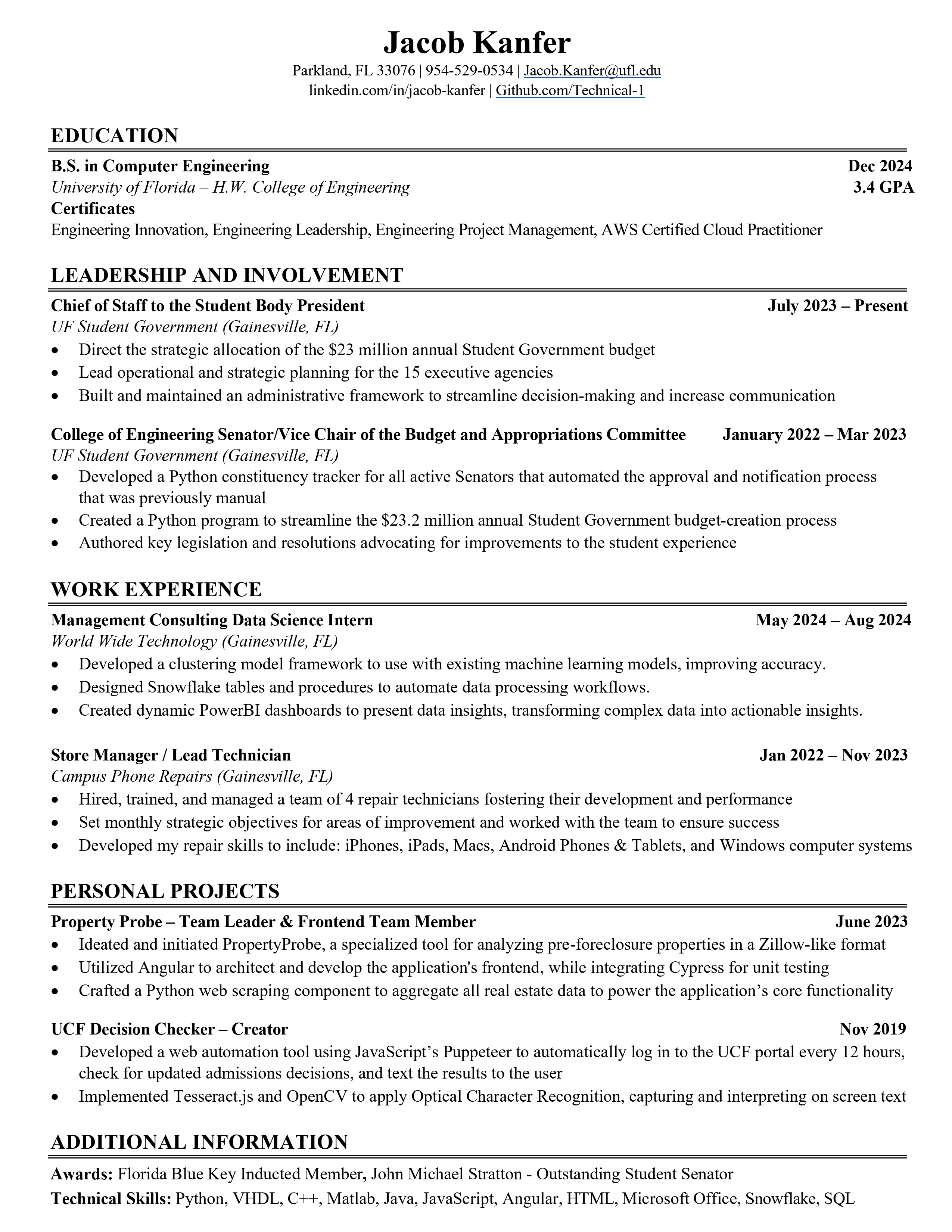 Jacob Kanfer Resume